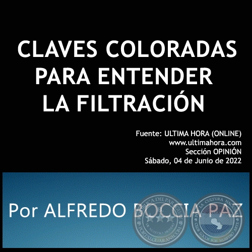 CLAVES COLORADAS PARA ENTENDER LA FILTRACIN - Por ALFREDO BOCCIA PAZ - Sbado, 04 de Junio de 2022